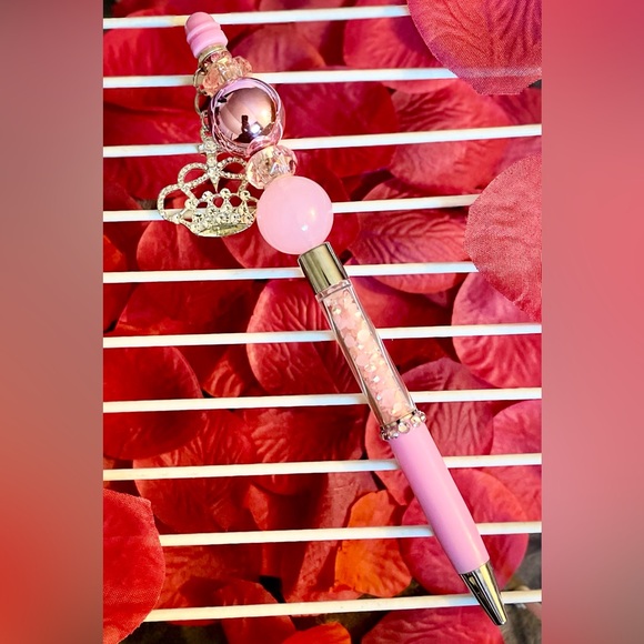 Handmade Pink & Silver Bling Beaded Pen | Rhinestone Charm Pen - Picture 4 of 14